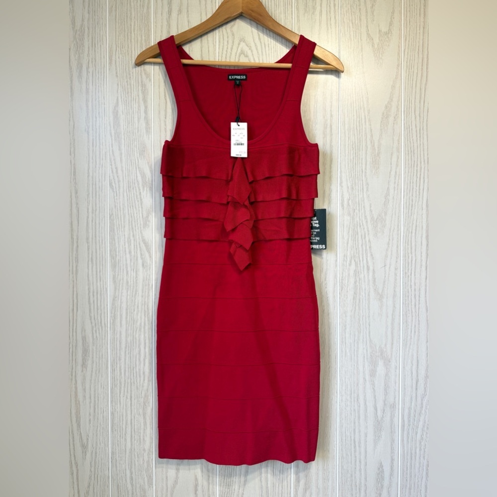 Express Red Bandage Ruffle Bodycon Dress Size S NWT